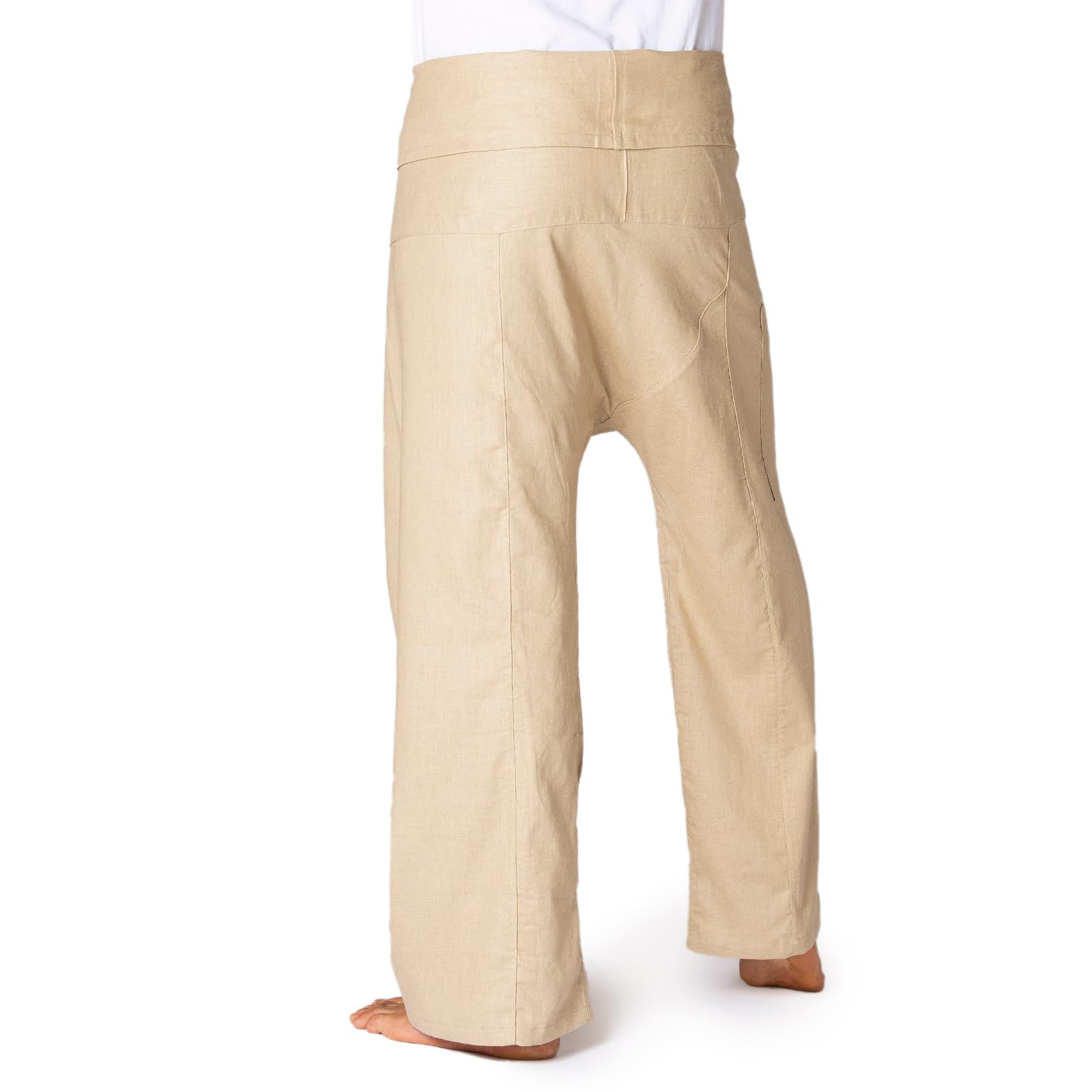 PANASIAM Pantaloni da Pescatore Thai - Pantaloni a Portafoglio in Canapa | Per donna & uomo, pantaloni yoga & arti marziali, vita regolabile, tecnica a portafoglio, tinta unita