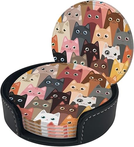 Miniatura 2 de Posavasos para bebidas, posavasos redondos de piel sintética, 6 unidades, resistentes al calor, decoración elegante para bar, automóvil, mesa de