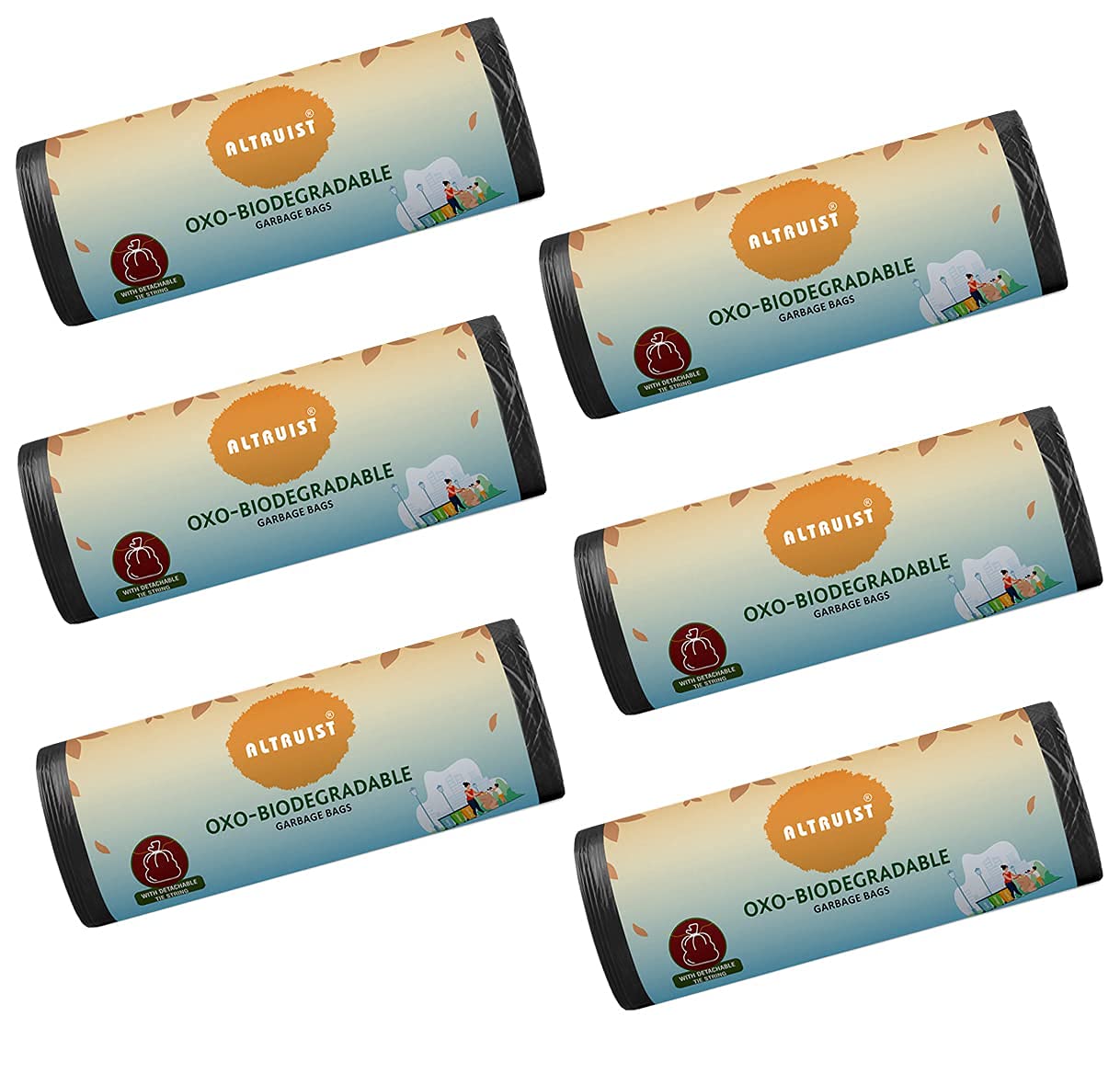 ALTRUIST Disposable Kitchen Trash Waste Garbage Bags and Covers Compostable Sustainable Dustbin bag For Dry & Wet waste, 30" x 37" (Extra Large Black) - 6 Packs of 15 Pieces