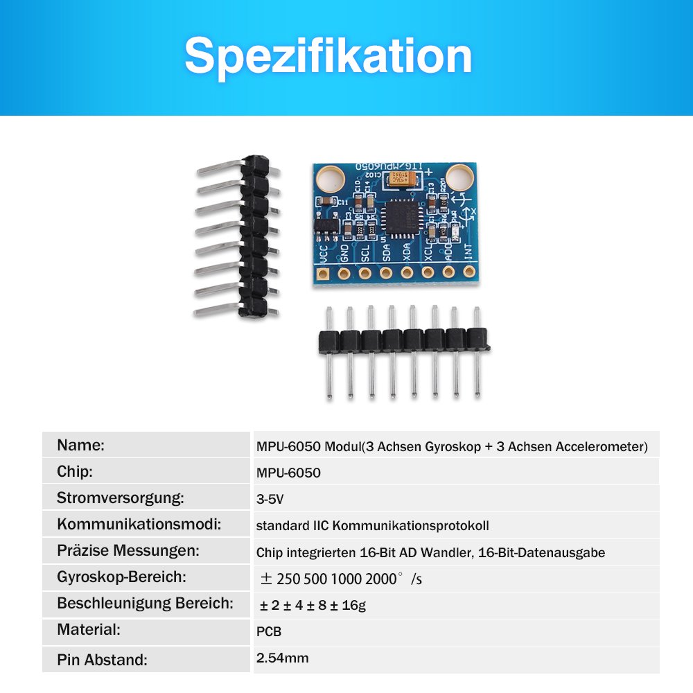 PEMENOL 3 STK. MPU-6050 Modul 3-Achsen-Gyroskop + 3-Achsen-Beschleunigungssensor Accelerometer Neigungssensor (3 Stück)