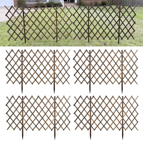 ShopLaLa Garden Fence (4 Pack, Total 24ft) Expandable Wooden Lattice Panels for Climbing Plant,...