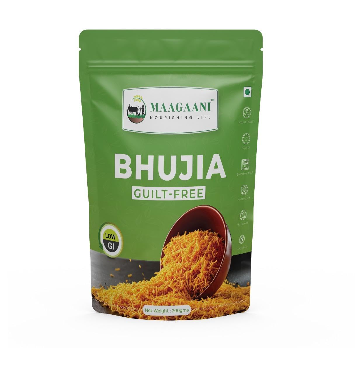 Maagaani Diabetic Baked Bhujia - 200g| India's First Low GI Bhujiya| Roasted Diabetic Snacks| Sugar Free Snack| Gluten Free Diet Food Healthy Snacks| Aloo Bhujia Sev Namkeen mixture