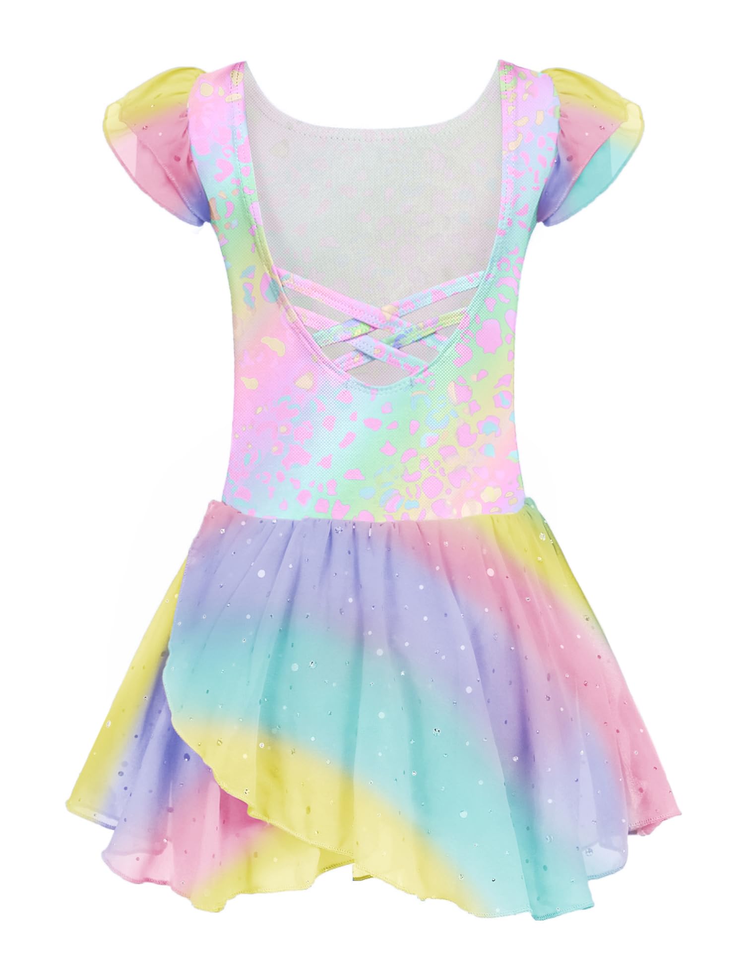 Arshiner Girls Ruffle Sleeve Ballet Dance Dress Tutu Skirted Leotard