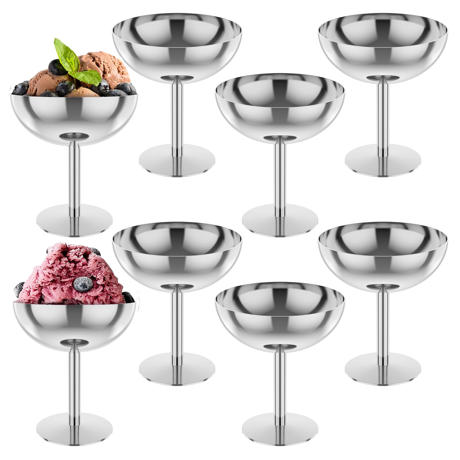 8x coupes a glace en inox avec pied – 200 ml – pour réceptions | Coupelle dessert élégantes pour glace, pudding, fruits et salade – bols polyvalents, passant au lave-vaisselle et incassables
