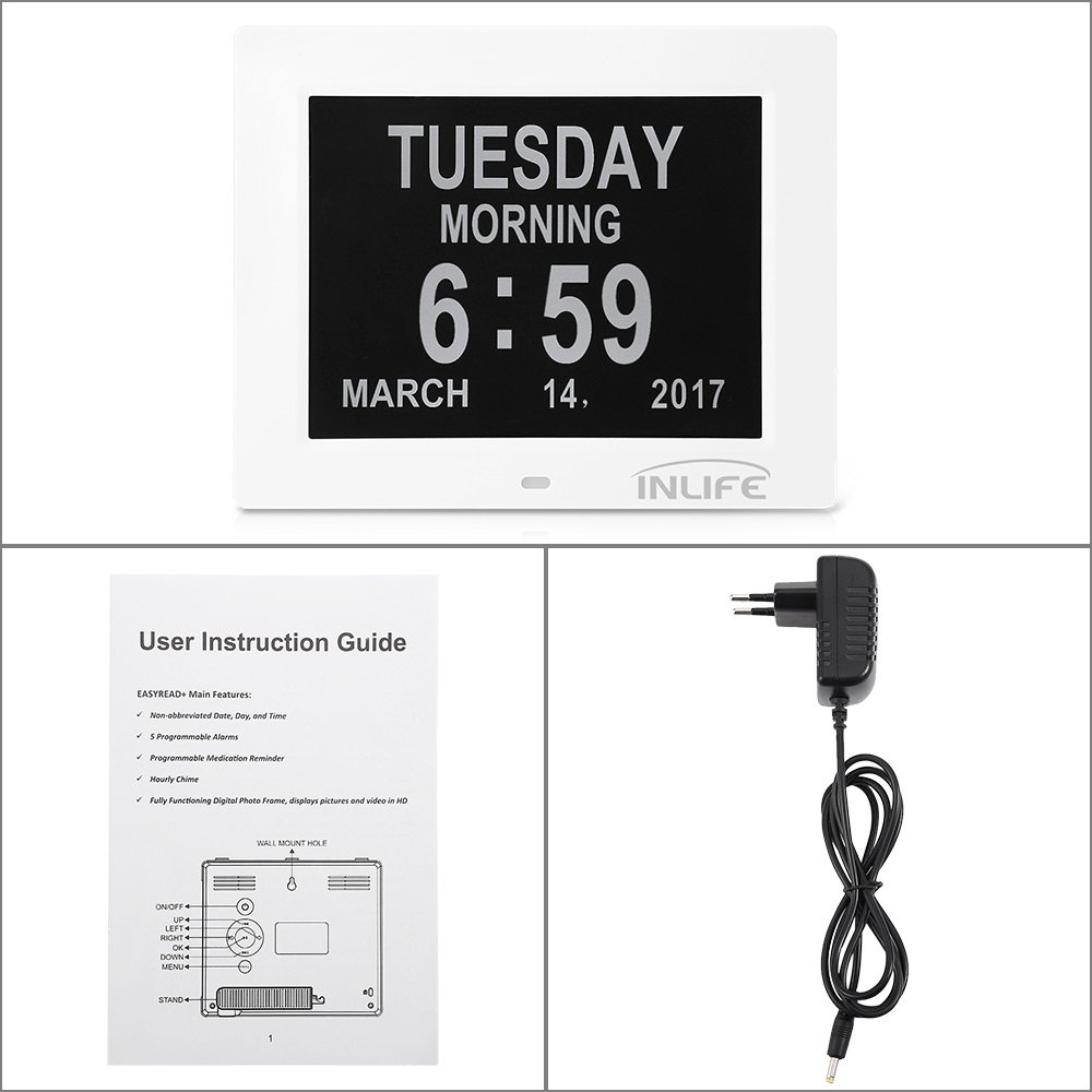 INLIFE Dementia Clocks Calendar Clock Day Date Clock Digital Alarm