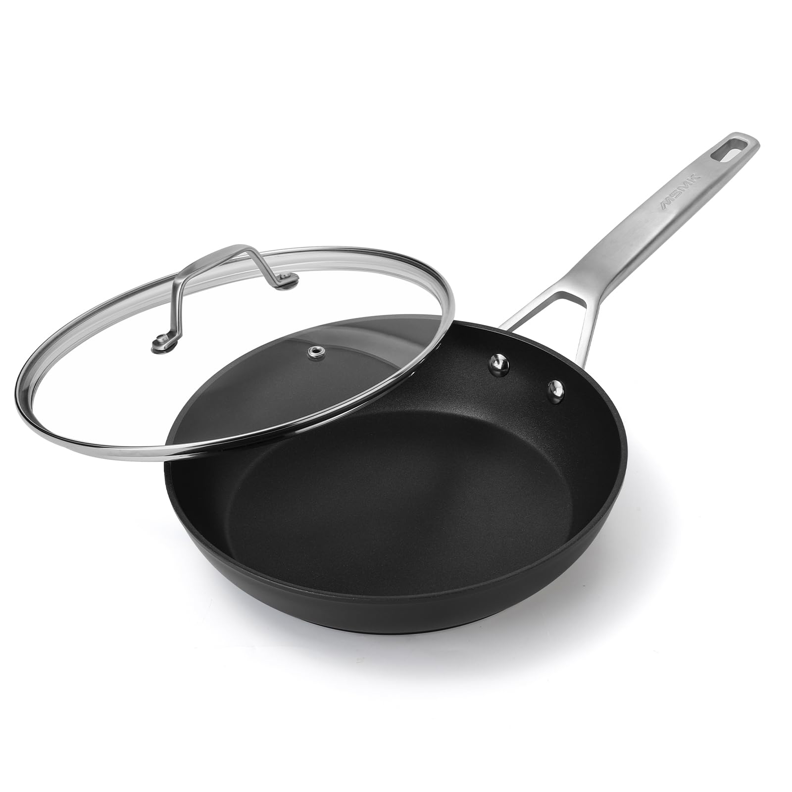 MSMK 18cm Non Stick Frying Pan with Lid, Long Lasting Forged Aluminium Frying Pan, Wok Non Stick, Scratch-Resistant, Induction Compatible, Stainless Steel Handle