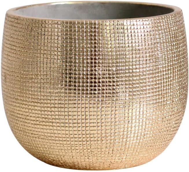 Olly & Rose Bali Ceramic Gold Foil Plant Pot Set 2-6.6 + 5.5 Inch Indoor Planters Cement Outdoor Flower Pots