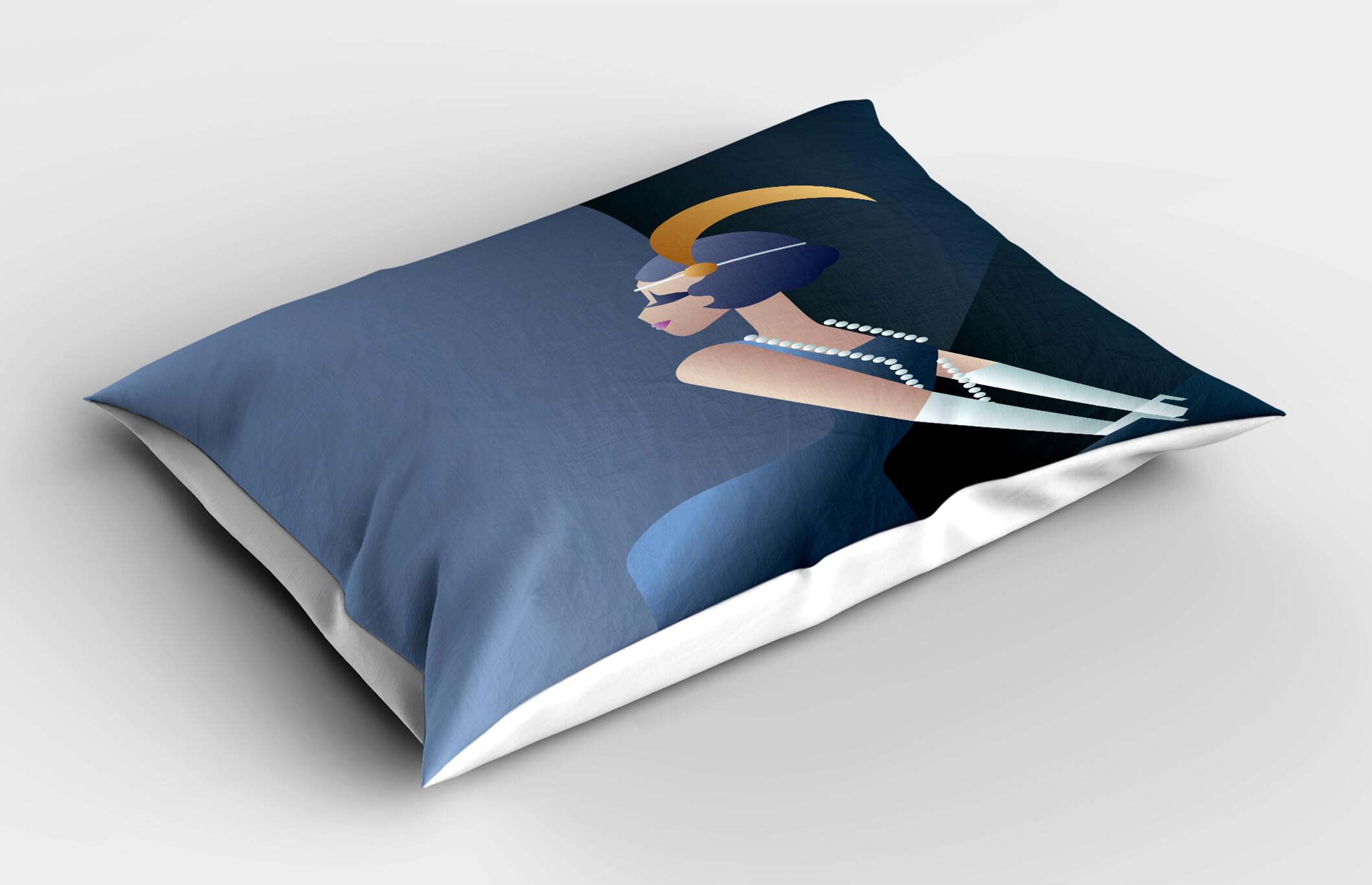 Ambesonne Retro Pillow Sham Set of 2, 20s Style Short Hair Flapper Girl with Pearl Necklace and Hair Band, Quality Microfiber Bedding Item for All Seasons, 36