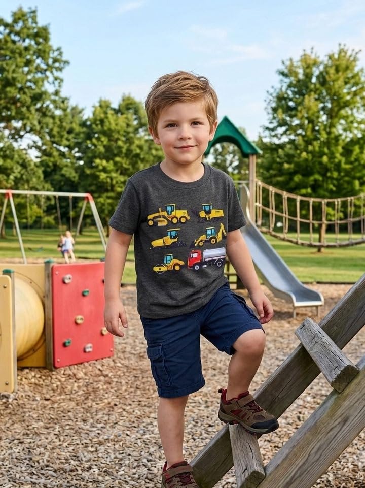 Funnycokid Toddler Boys Shirts 4T 5T Tshirt Construction Truck Grey - image 6
