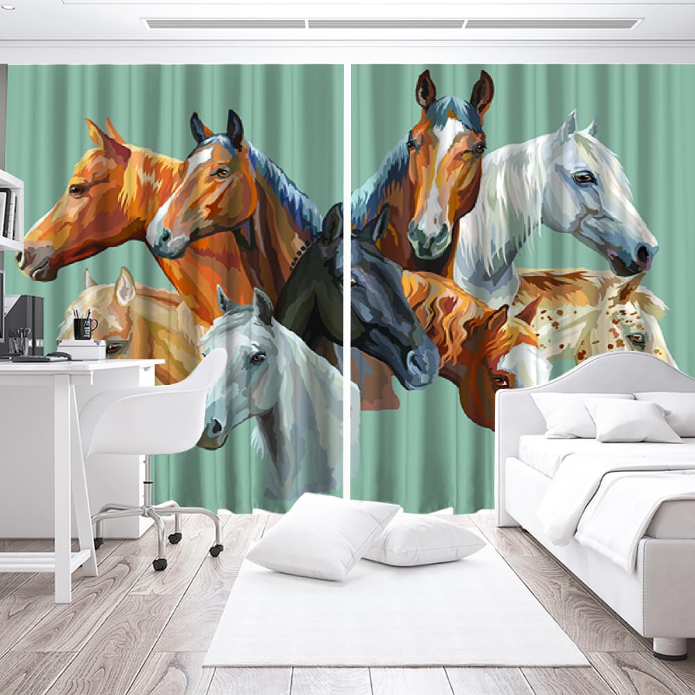HABEAT 3D Pferd Vorhang Abdunkelnde Tiere Pferde Polyester Vorhänge mit ösen 2er Set Gardinen Blickdicht Verdunkelungs Geräuschreduzierung für Schlafzimmer Wohnzimmer B 220 X H 215 cm（Motiv 44-3）