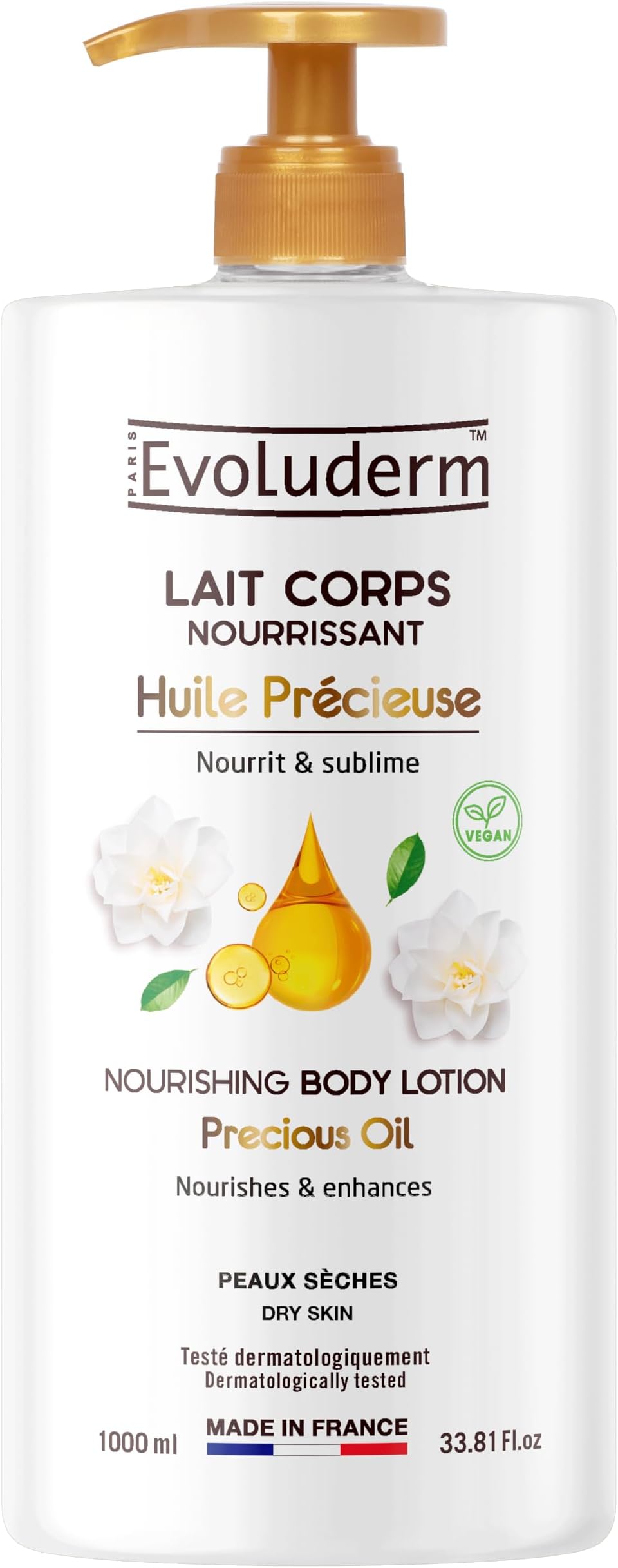 Evoluderm Precious Oils Body Lotion 1000ml Argan & Evening Primrose Oils for Dry Skin