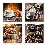 Küchen Bilder Set D schwebend, 4-teiliges Bilder-Set jedes Teil 29x29cm, Seidenmatte Optik auf Forex FineArt Print, Moderne Optik, UV-stabil, wasserfest, Deko für Büro, Wohnzimmer, Kaffee Obst Wein