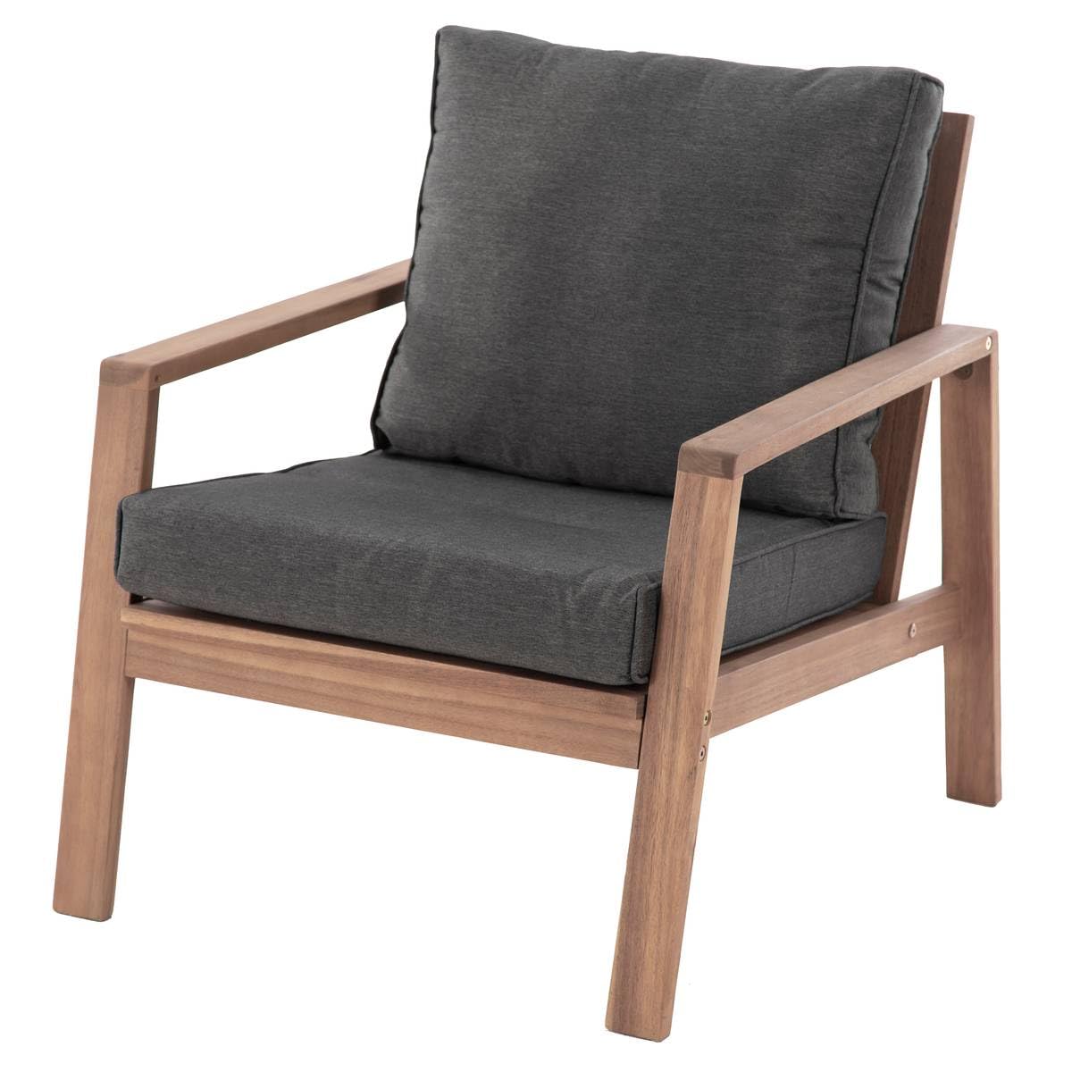 Hespéride - Salon de Jardin Tiwi Acacia et Carbone 4 Places Coussins Déhoussables, Déperlants 2 Fauteuils, 1 Canapé, 1 Table Basse pour Terasse, Beige