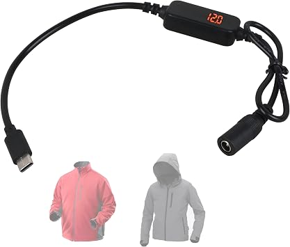 12V Heated Jacket Battery StepUp Adapter,Type-C to DC 5.5mm Charger Cable for M12, Makita, Snap-on, Metabo, Craftsman, AEG Gear 12V Heated Jackets