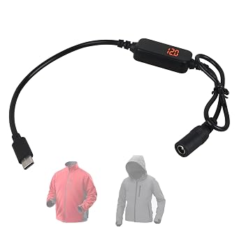 12V Heated Jacket Step-Up Adapter Charger Cable Type-C to DC 5.5mm for Milwau-kee,Makita, Dewalt Heated Jackets, Heated Vests and Heated HoodiesDesigned for 12V Heated Jackets Only