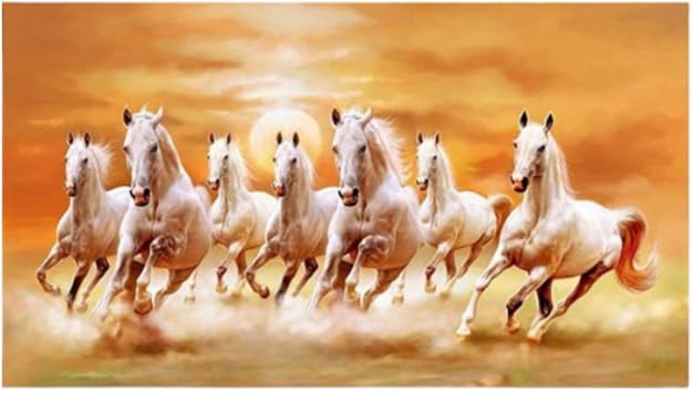 7 Horses Canvas Painting Animal Poster Crafts Housewarming Gift 7 Running Horses Office Wall Art, Large