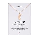 LUUK LIFESTYLE Halsketten mit Anhänger und Happiness Spruchkarte aus wasserfestem Edelstahl, filigranes Design, moderner Damenschmuck, Geschenkidee, Silber, Gold, Rosé Roségold Croissant