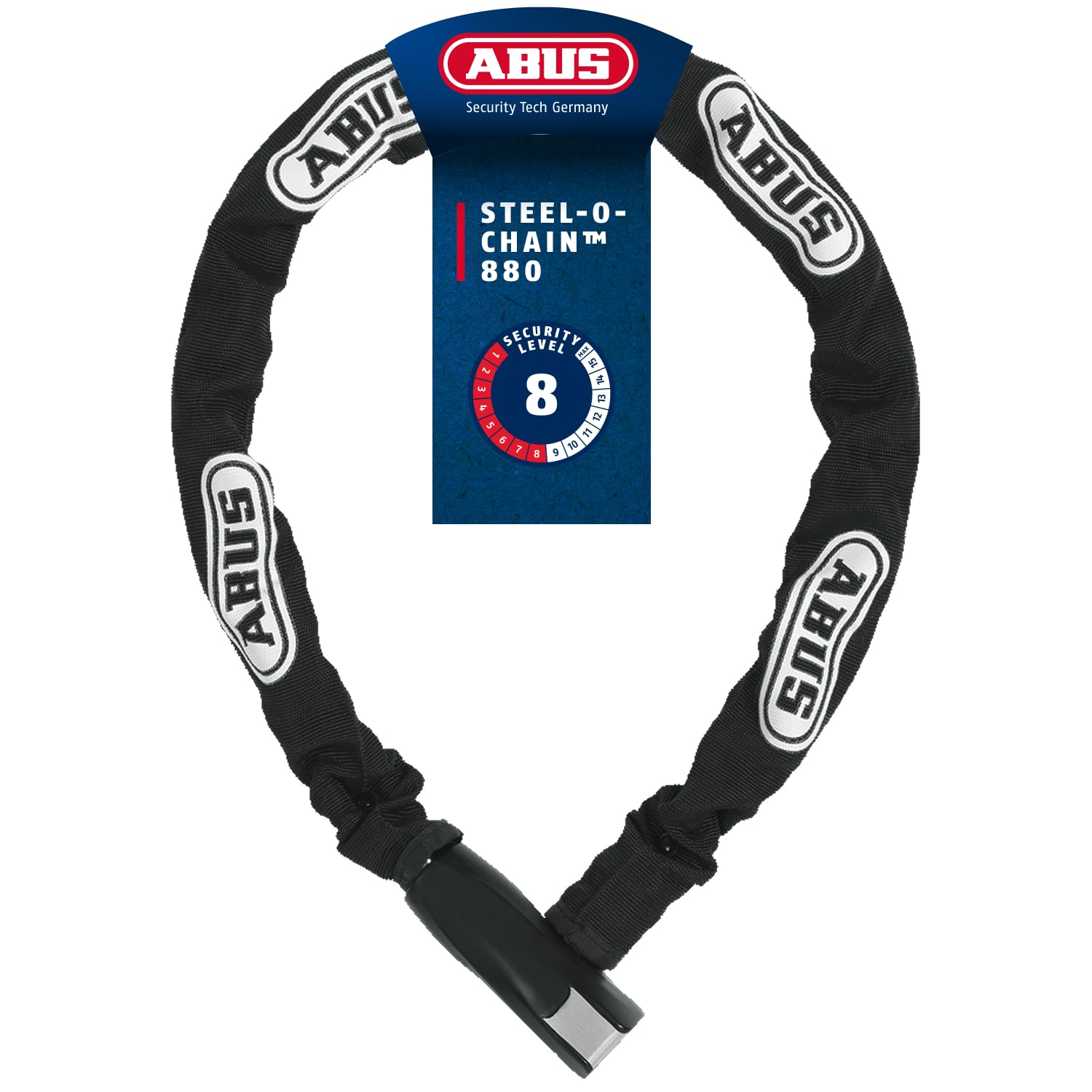 ABUS Kettenschloss Steel-O-Chain 880 – Fahrradschloss aus gehärtetem Stahl Sicherheitslevel 8 – Schwarz – 110 cm