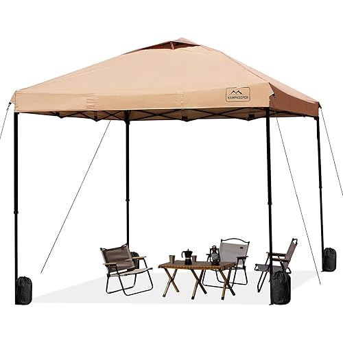 KAMPKEEPER 10x10 Pop Up Commercial Canopy Tent - Waterproof & Portable Outdoor Shade with Adjustable Legs, Air Vent, Carry Bag & Sandbags(Khaki)