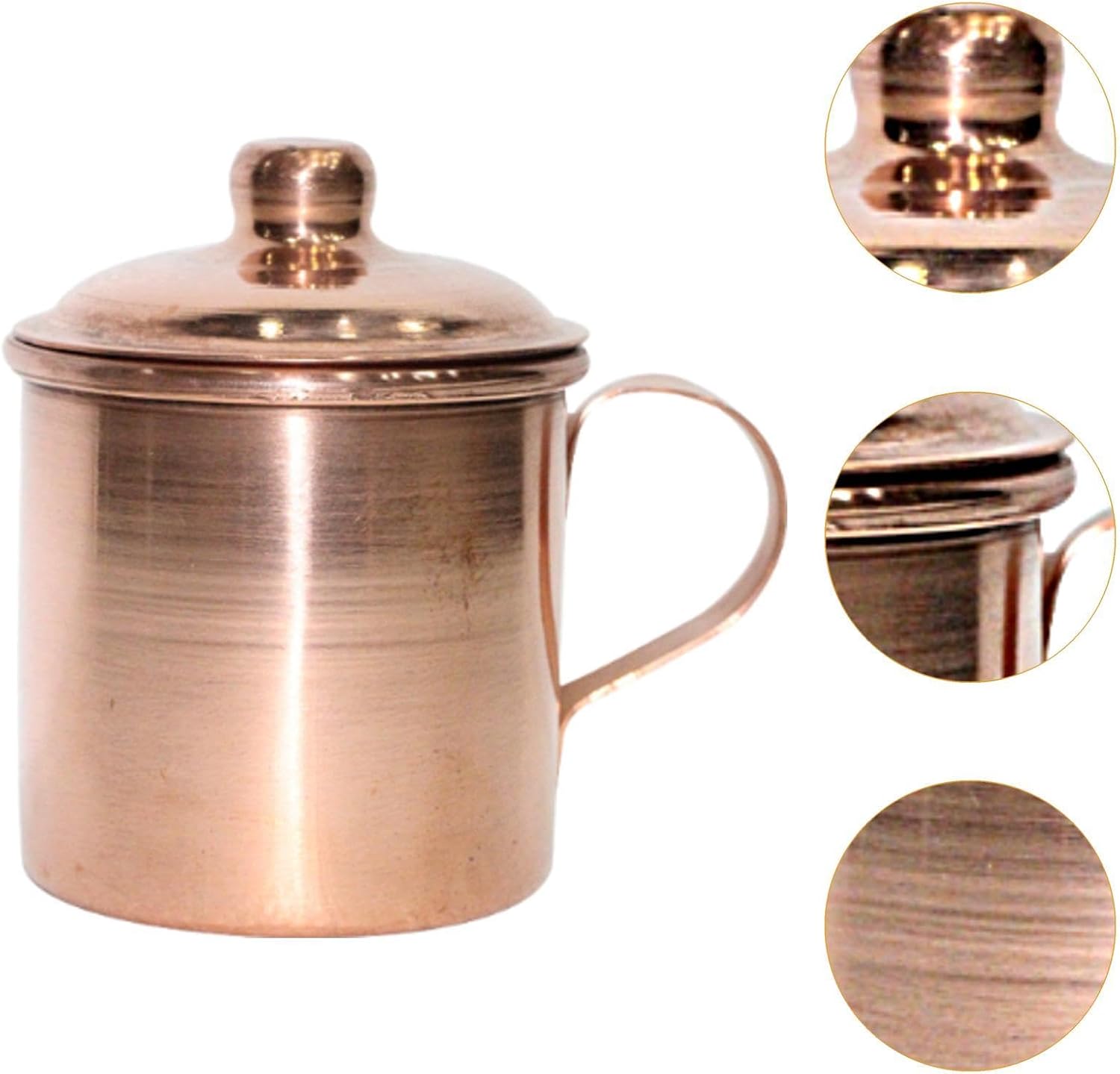 5のセット手作りの銅製ティーカップ 広口 蓋付き ハンドル付き パーティー バー ホーム オフィス用
