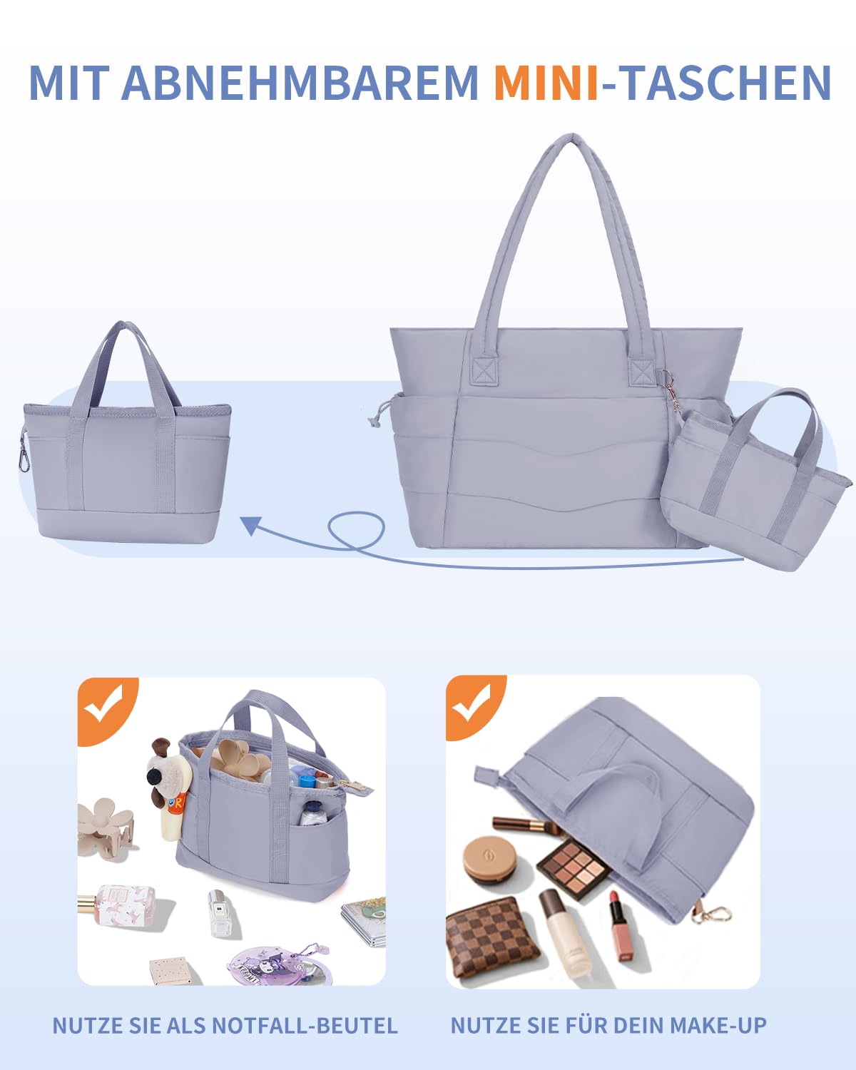 Sac Fourre-tout Puffer 2 Pièces pour Femme, Sac Cabas avec Poche Isotherme pour Bouteille 40oz et Compartiment Laptop 15,6", Idéal pour le Travail, l'Université, les Voyages (Brevet en Cours)
