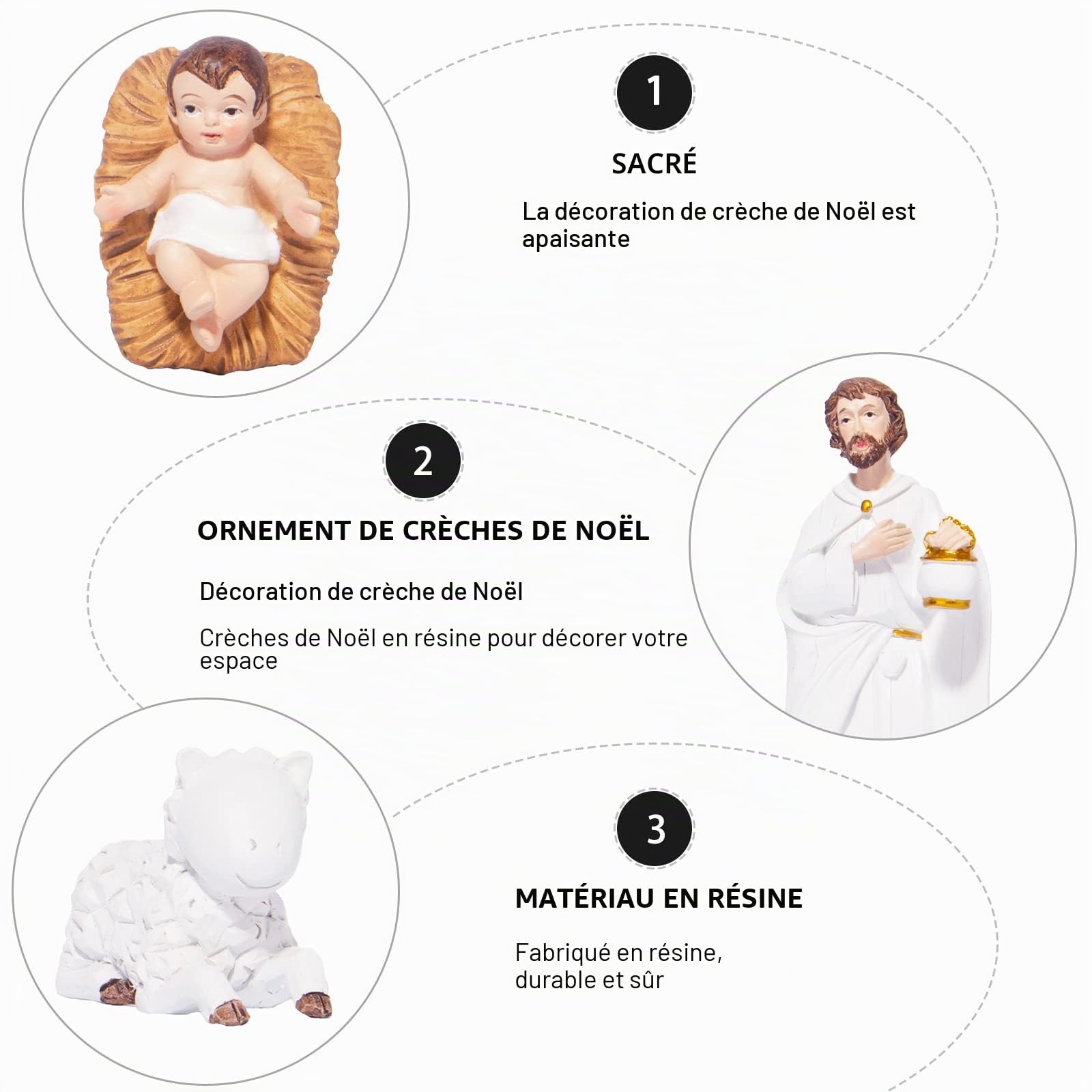 Crèche de Noël pour intérieur, Peinte à la Main, décoration de fêtes de 19 cm, 9 pièces