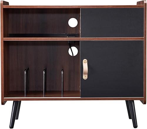 Miniatura 9 de VEVOR Soporte para tocadiscos con toma de corriente, soporte para tocadiscos con capacidad para hasta 350 álbumes, mesa de tocadiscos con