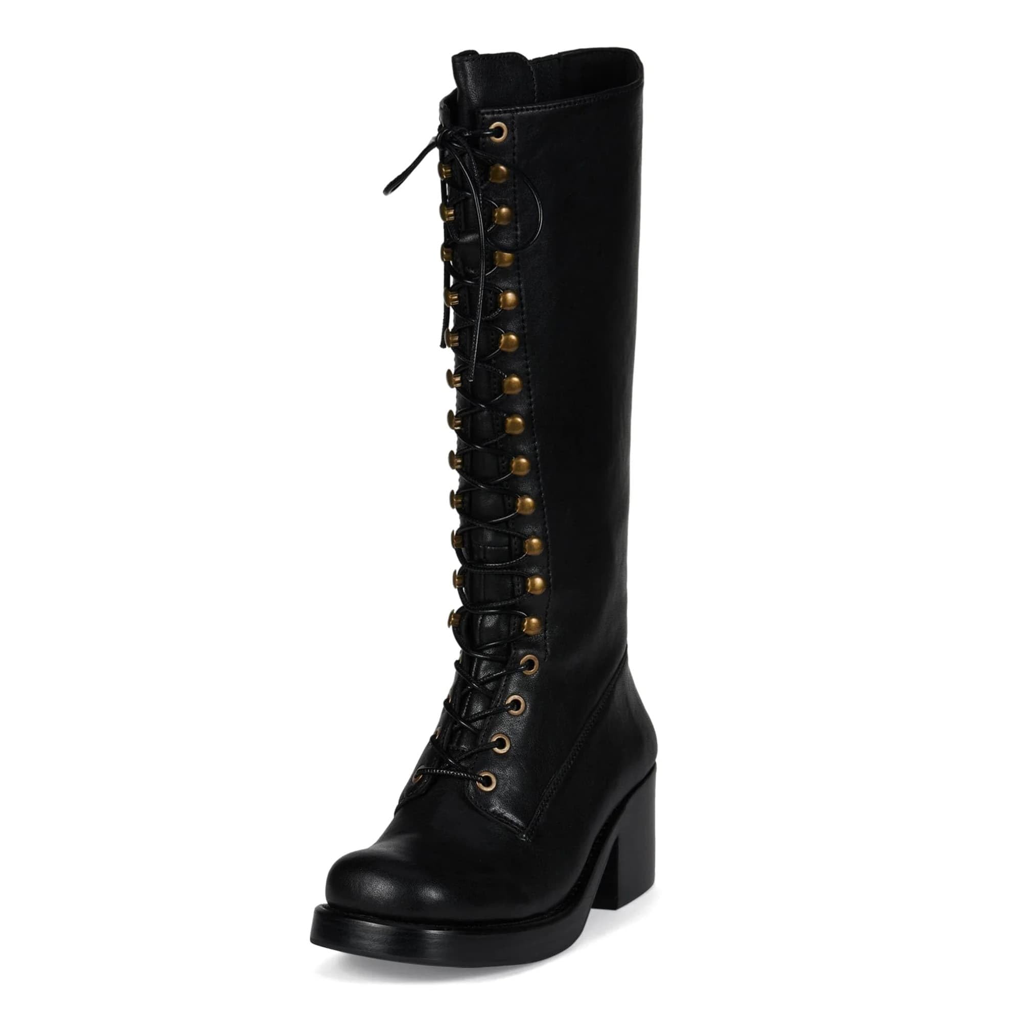 Knee High Boots for Women Chunky Block Heel Lace Up Tall Boots Square Toe Long boots with Side