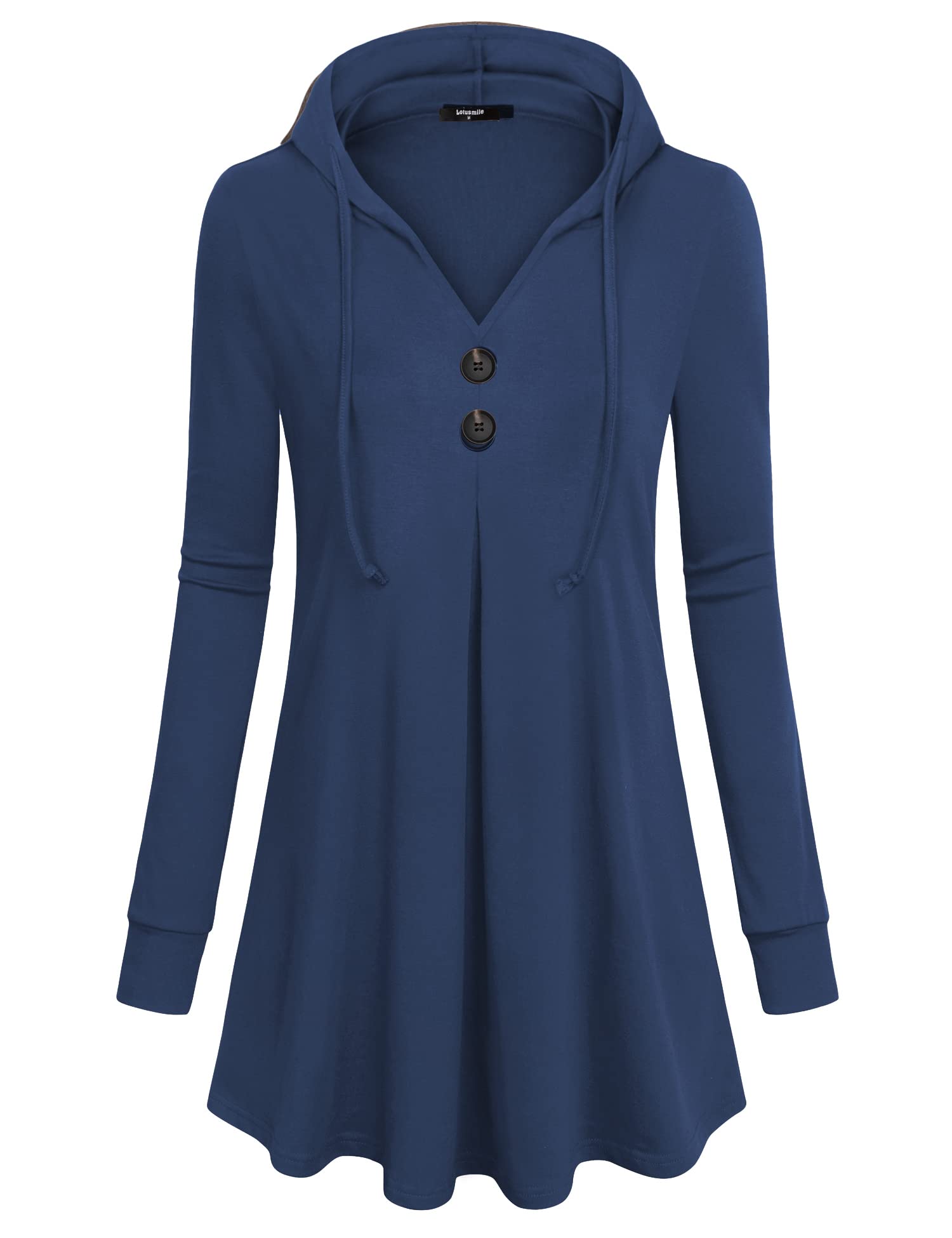 Lotusmile Damska tunika z krótkim rękawem, dekolt w serek, plisowana bluzka, Ture Navy, XL