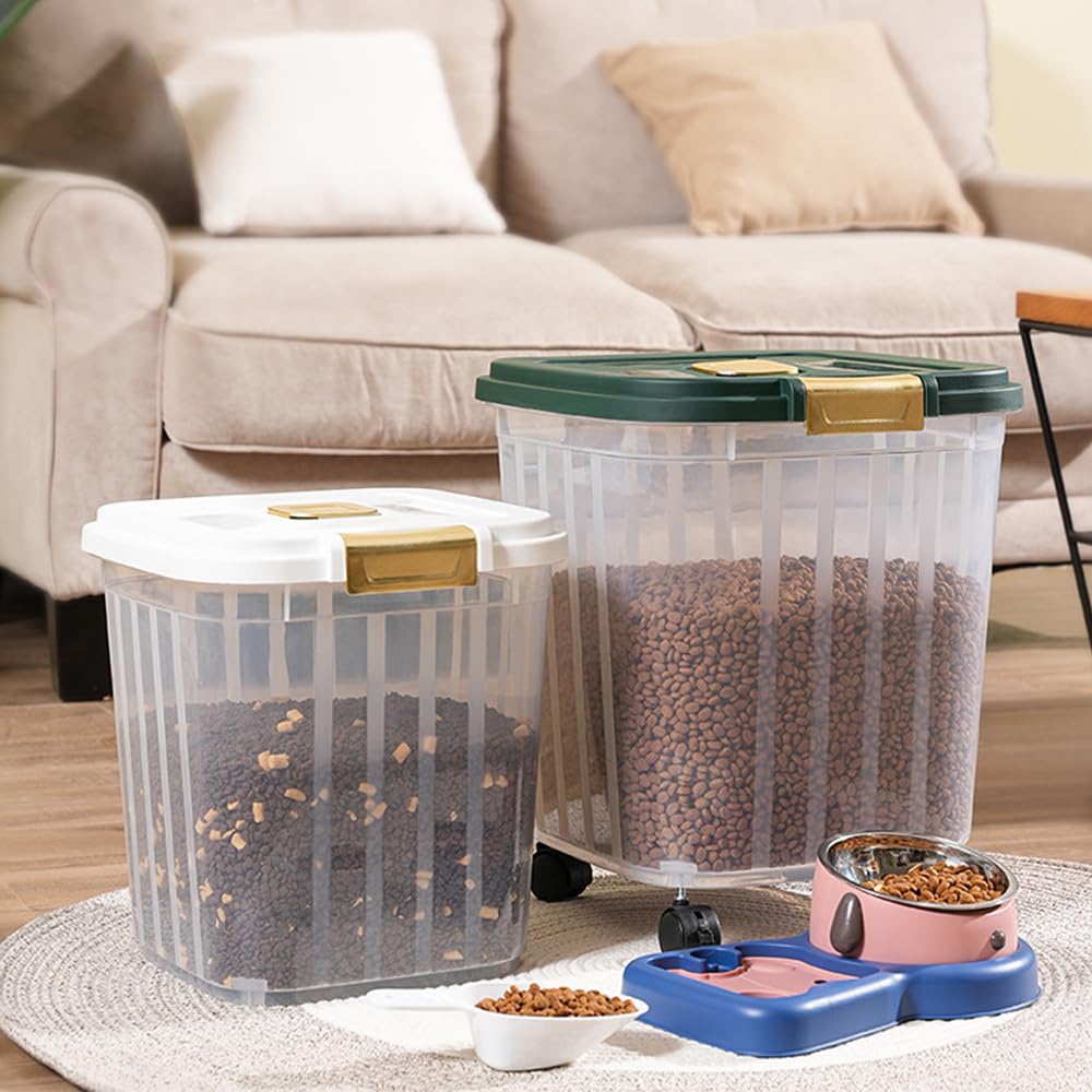 SMELL & SMILE Contenedor de Comida para Perro Contenedor pienso Perros con Ruedas Contenedor para Pienso Contenedor de Alimentos para Mascotas Caja de Alimentos (31 * 33 * 34CM)