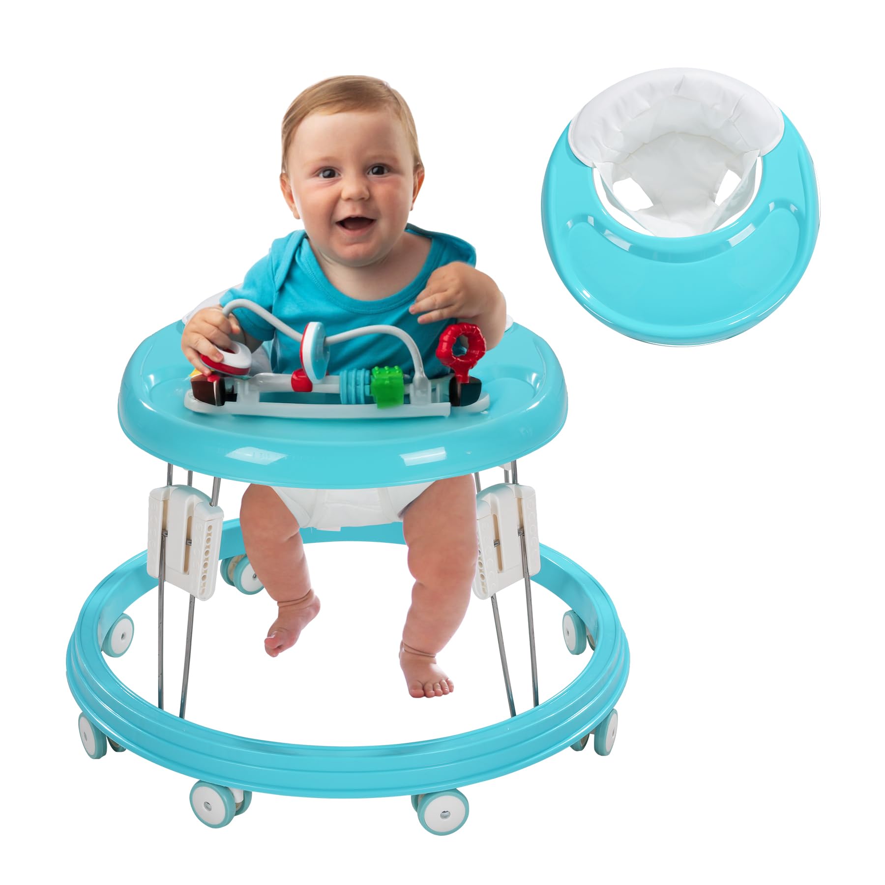 Baby Walker, Foldable Multi-Function Anti-Rollover, 5 Level Height Adjustable, Baby Walkers for 6-15months Suitable for All Terrains (Green)