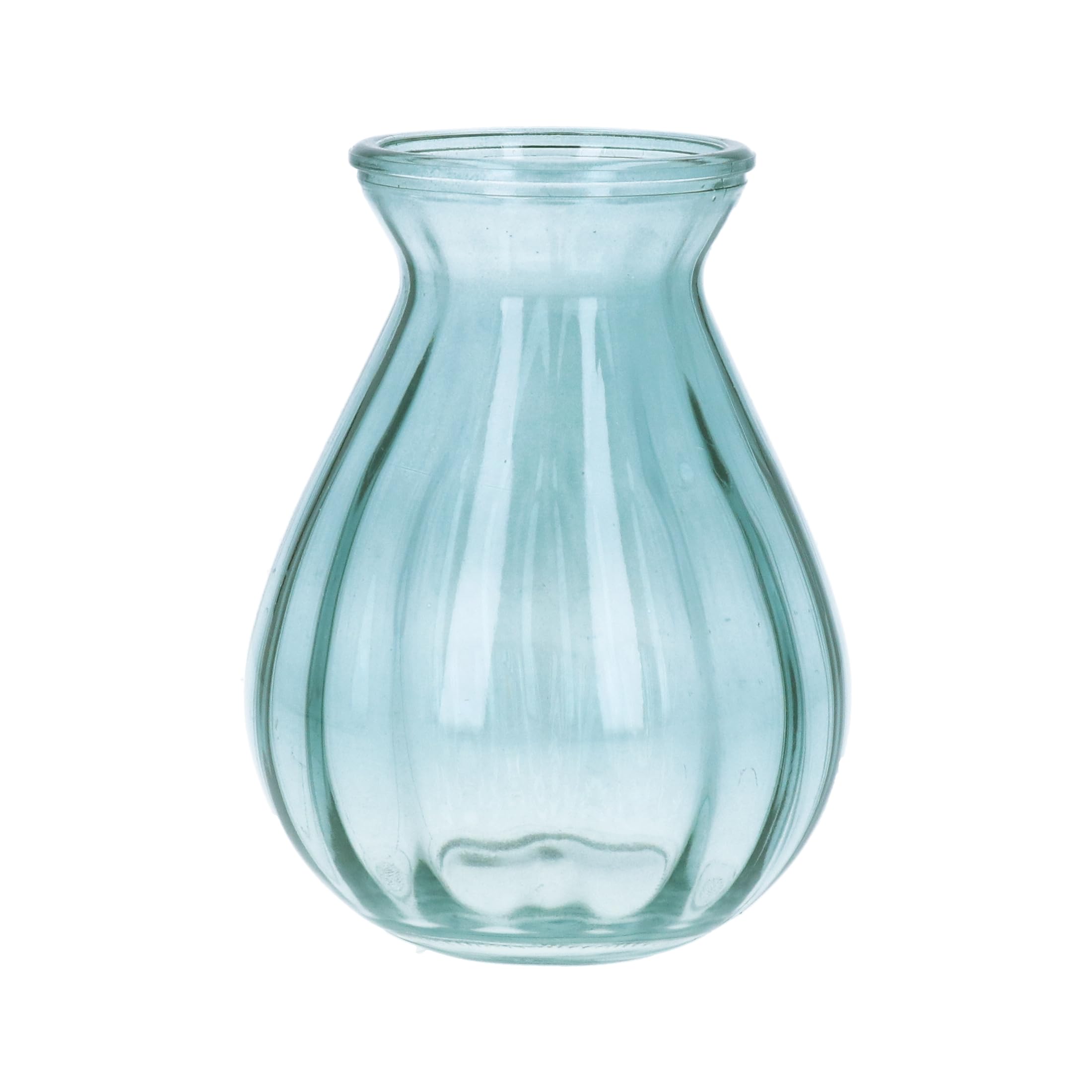 Gisela Graham Blue Glass Posy Vase, 14cm, Ribbed Finish, Contemporary Style, Table Decor