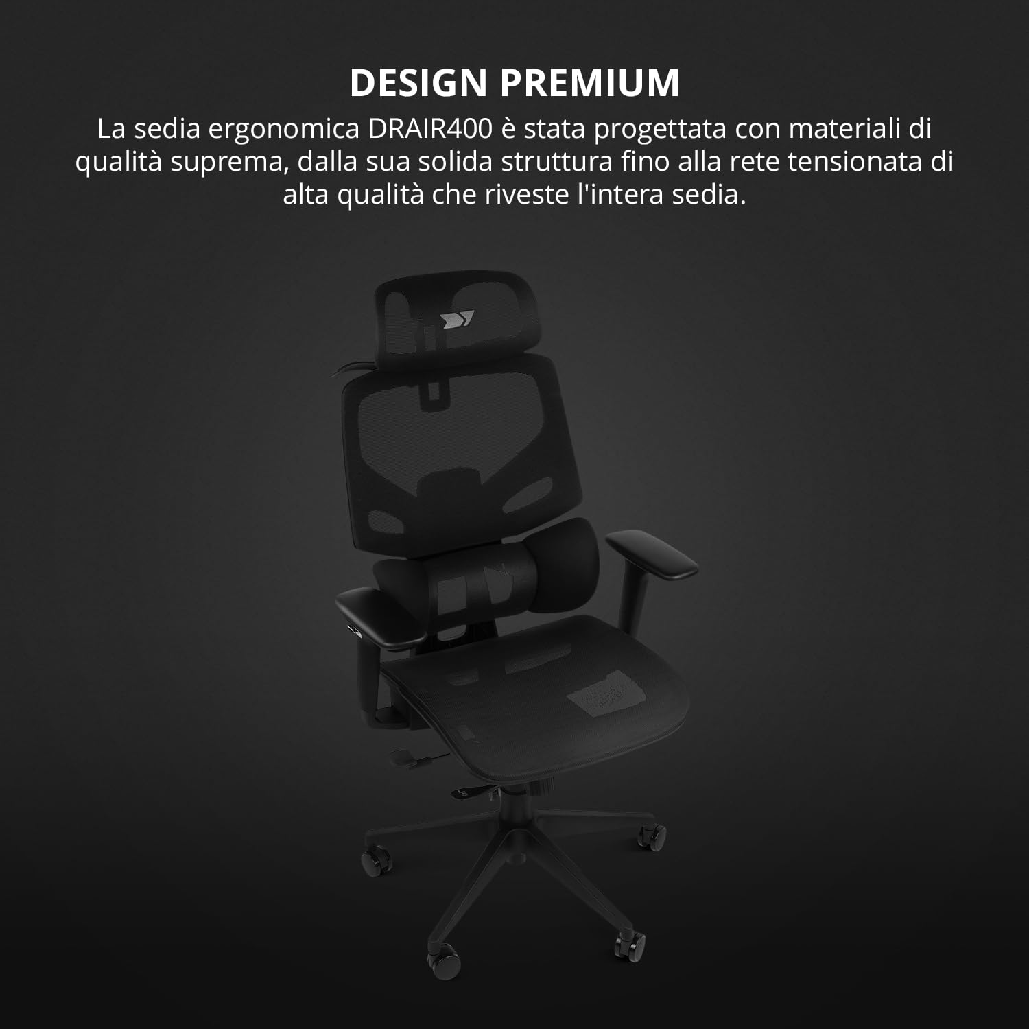 DRIFT GAMING DRAIR400 - Sedia da gioco professionale, rete di alta qualità e polimeri rinforzati, braccioli imbottiti regolabili 4D, pistone classe 4, girevole, inclinabile, regolabile, nero.