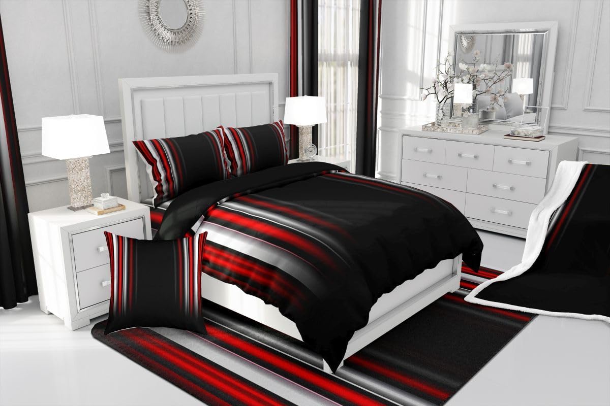 jejeloiu Geometric Strip Lines Area Rug 5x7 Inch for Girls Boys Kids Decorative Rug Setative Modern Rugs for Living Room Bedroom Abstract Gradient Style Red Black White Indoor Floor Mat