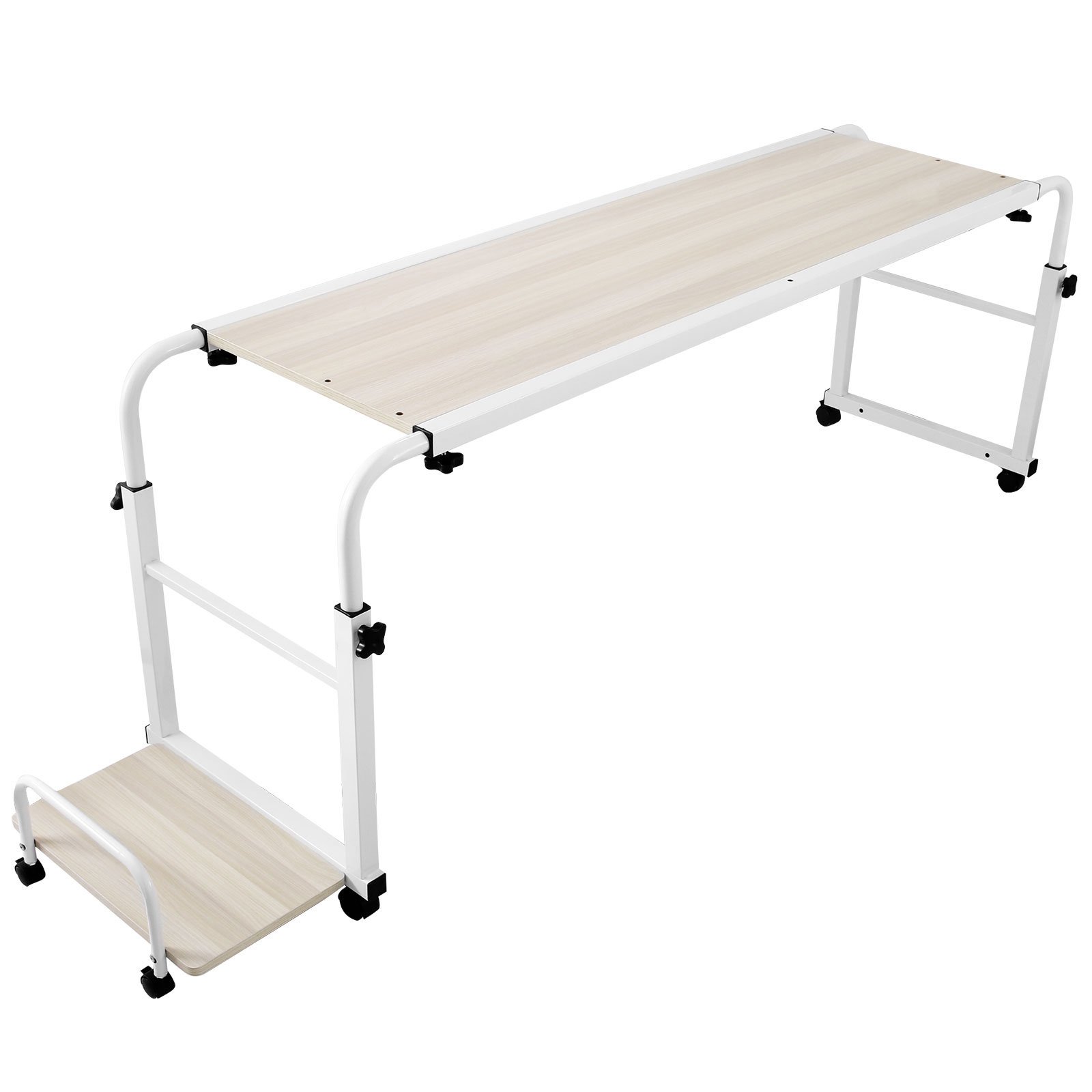 Happybuy Overbed Table Laptop 1m Overbed Table Length and Height Adjustable Overbed Desk Rolling Table White (1m with Mainframe Box Pallet)
