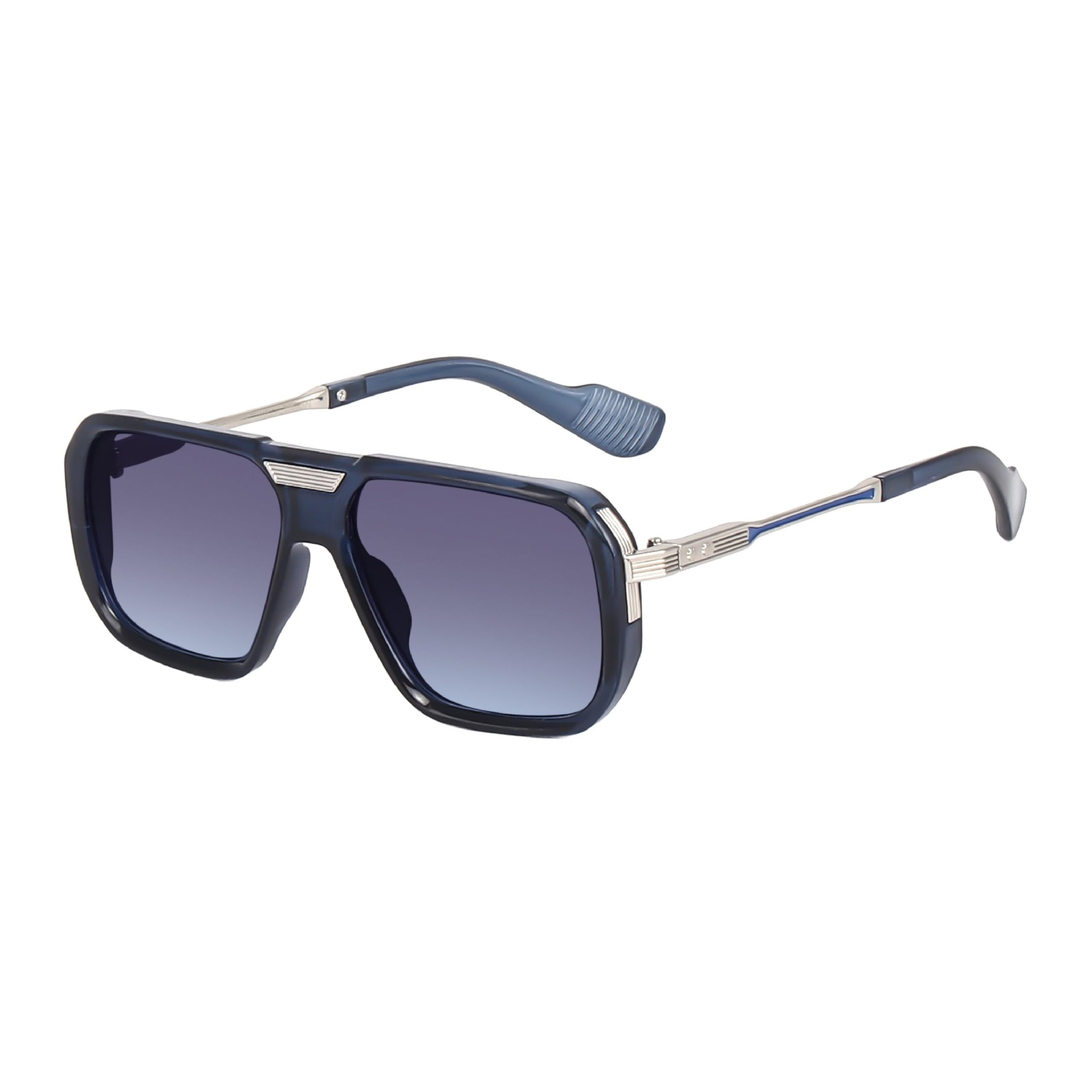Oversized Square Sunglasses, Black Frame with Gold Metal Arms-picture-48