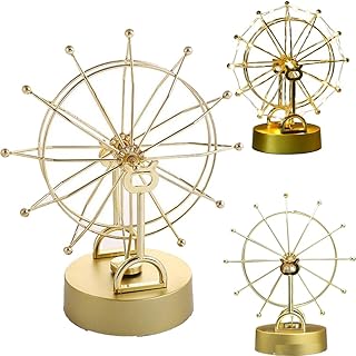 Ferris Wheel Perpetual Motion Pendulum, Magnetic Perpetual Motion Machine Gold Shelf Decor, Creative Ferris Wheel with Led Liaght Gifts for Tabletop Bookshelf Shelf Living Room Decoration