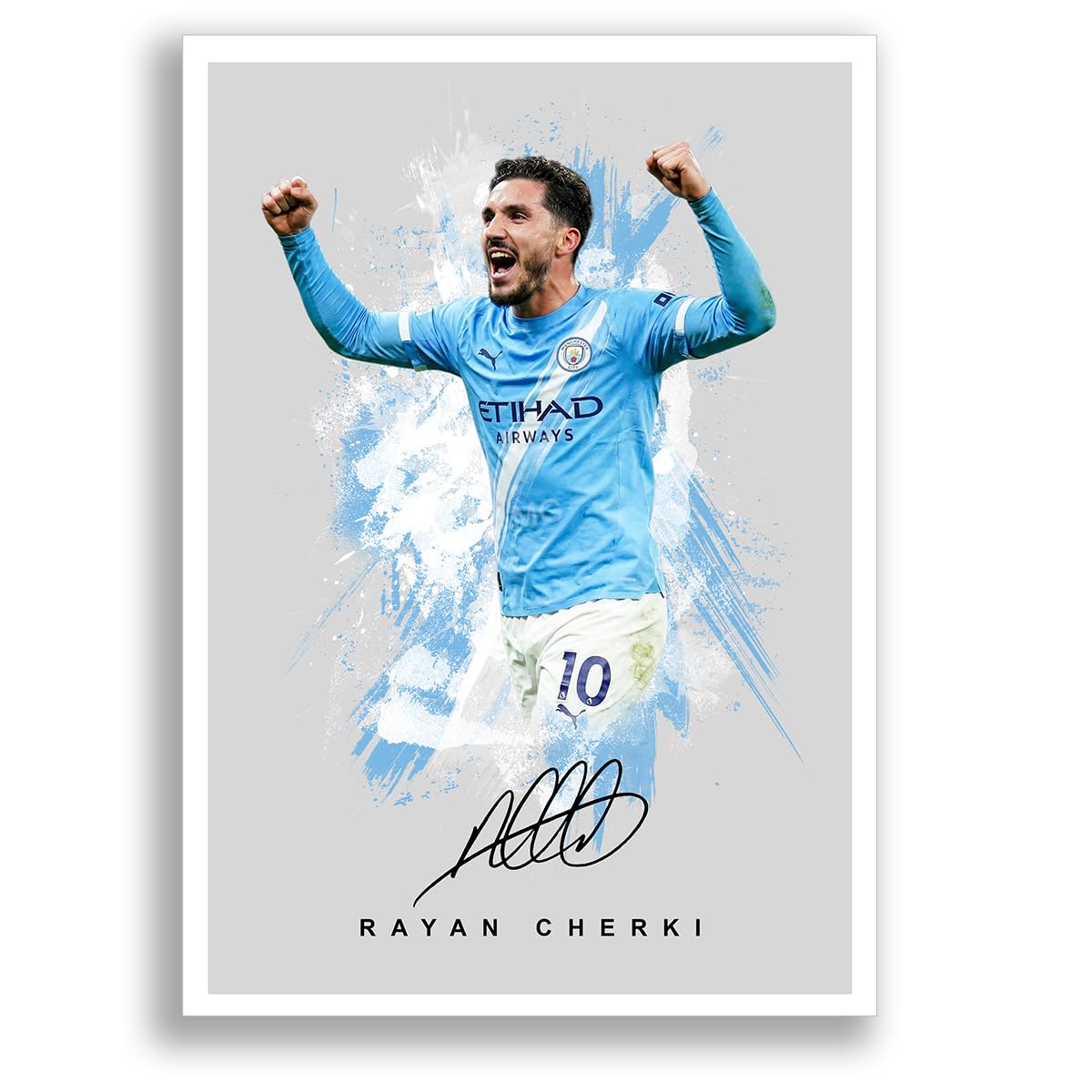 Mounted Gifts Trading Grey (A4 Unframed) Rayan Cherki Manchester City Signed Photo Poster A4/A3 Print Picture Display Framed Autograph Memorabilia For Football Fans Gift France (Grey (A4 Unframed))