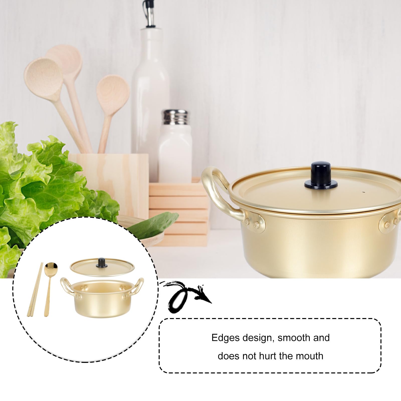 INOOMP Antihaft Ramen Kochtopf aus Aluminium mit Deckel Doppelohren Nudeltopf für Küche Hitzebeständig und Wärmeisolierend zum Schnellen Kochen von Instant Nudeln