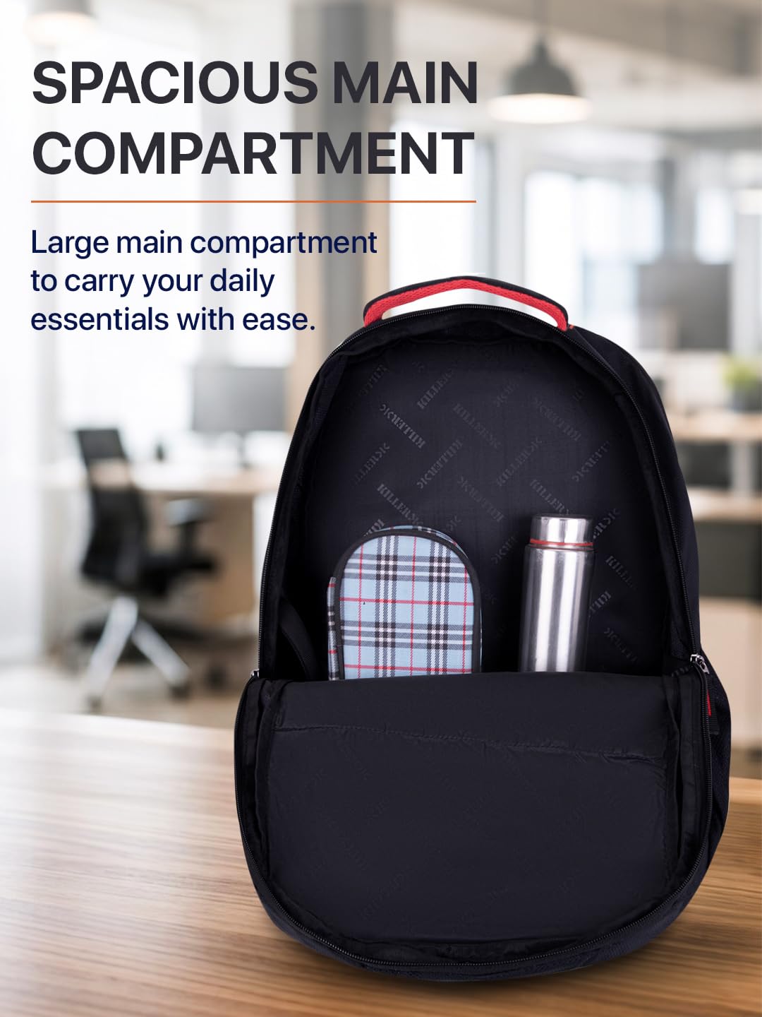 KILLER Louis 38L Laptop Backpack | Spacious Travel & Work Bag with Padded Laptop Compartment, Organizer - Black 2