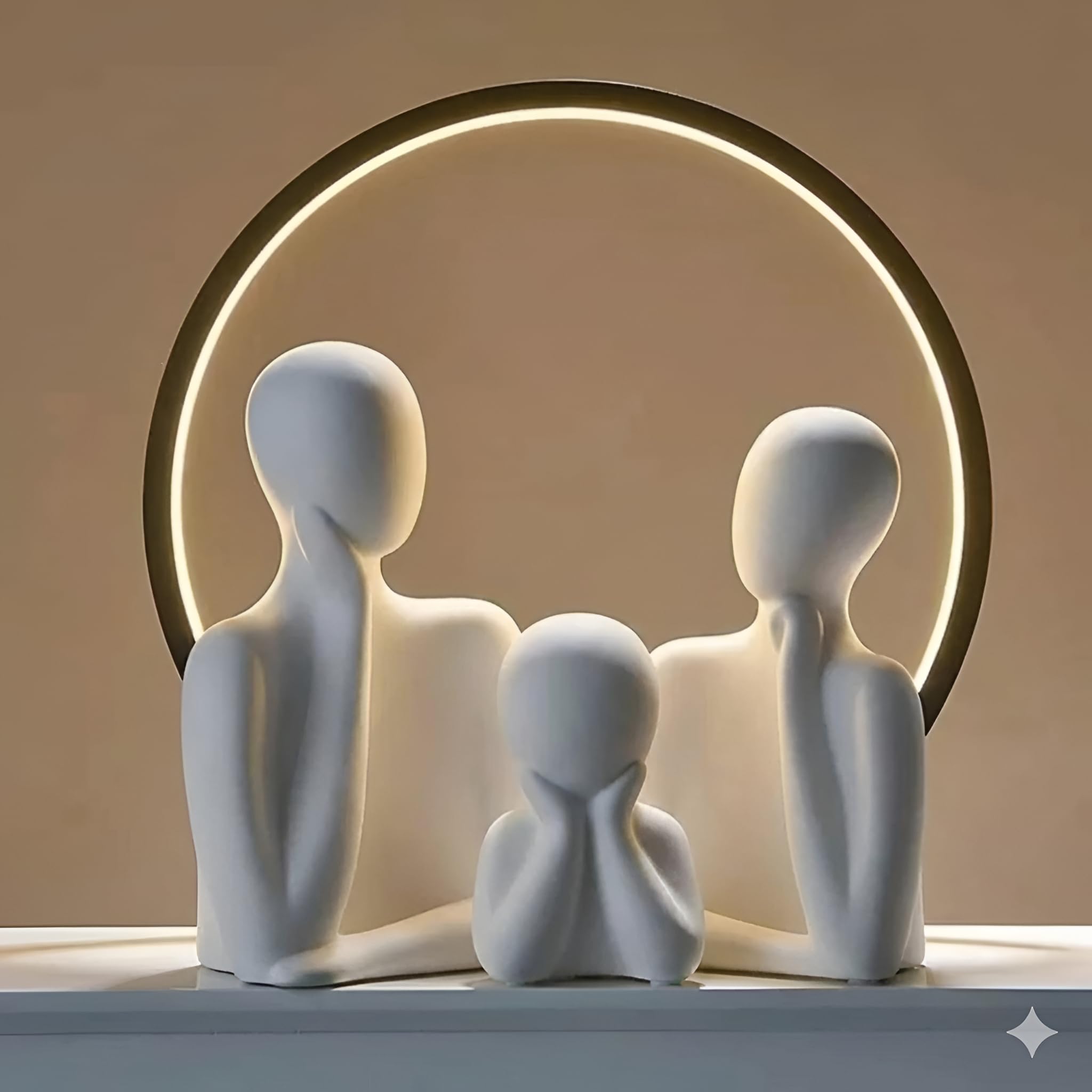 Ceramic Couple Family Statue Set of 3 | Abstract Thinker Sculpture | Human Figurine Showpiece for Living Room, Bedroom, Office & Table Decor | Modern Home Decor Artifact (White)