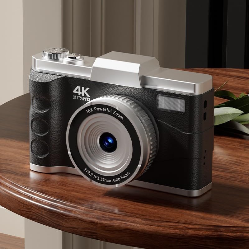 Fotocamera digitale 4K HD, zoom 16x con messa a fuoco automatica con LCD da 3,0 pollici, controllo manuale, scheda TF, stile retrò per fotografia (nero)