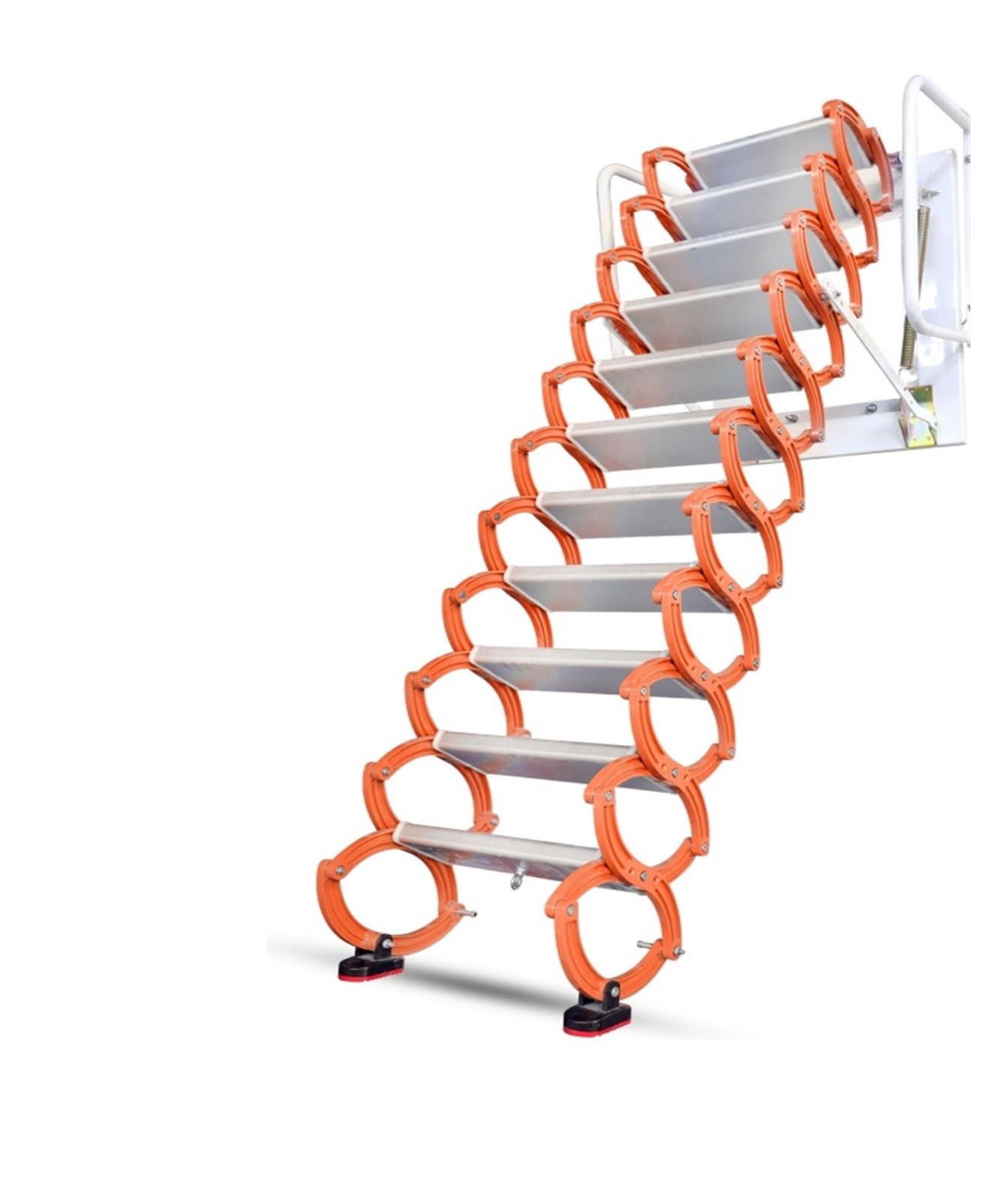 folding stairs Folding Wall-Mounted Loft Ladder Pull Down Retractable Attic Stairs with Handrails for Indoor Outdoor Use telescopic(2.5m) Orange 2.5m