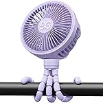 GUSGU Stroller Fan Clip on for Baby, Flexible Tripod & Rechargeable Battery, Small Personal Fan, Mini Portable Fan for Travel, Handheld, Car (Purple)