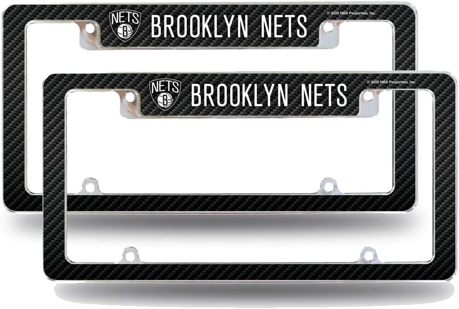 Brooklyn Nets NBA (Set of 2) Chrome Metal License Plate Frames with Carbon Fiber Design