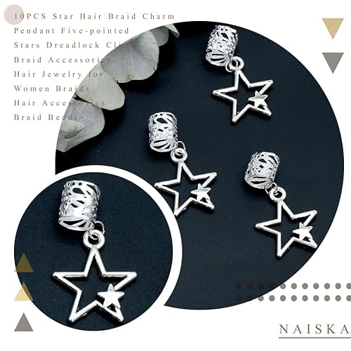 Miniatura 9 de NAISKA 10 clips de trenza de estrella dorada, accesorios para rastas, cuentas trenzadas de cinco puntas, pinzas para el cabello, accesorios de