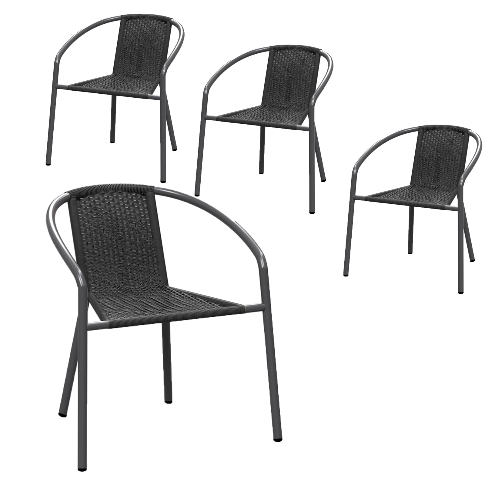 GREZJXC Modern Rattan Outdoor,Indoor Bedroom Restaurant Dining Chairs, Stackable Rattan Chairs for Patio or Drawing Room, Set of 4, Black