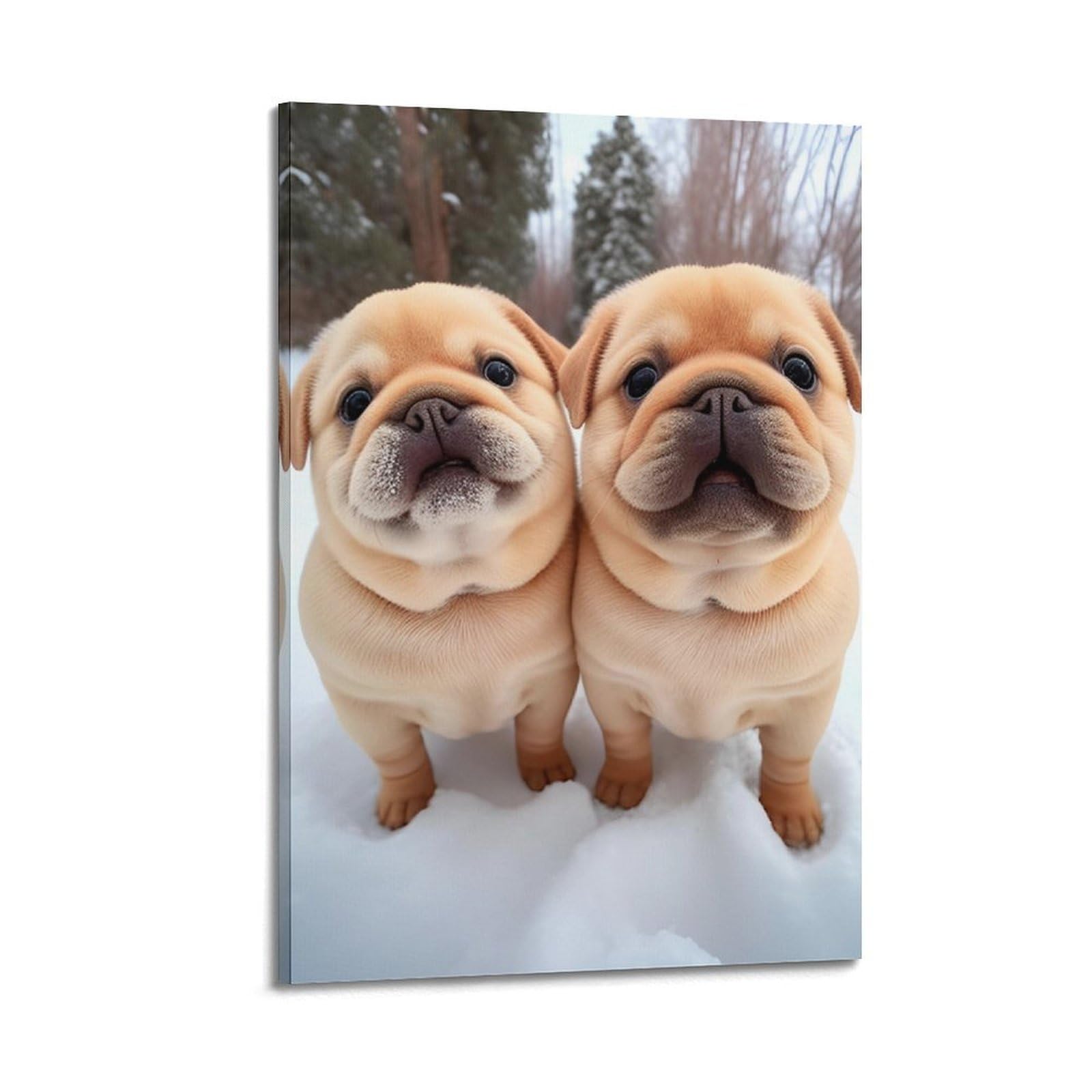 JTLFXY Animal Artwork Poster Two Cute Puppies in The Snow Poster Decorative Painting Canvas Wall Posters And Art Picture Print Modern Family Bedroom Decor Posters 20x30inch(50x75cm)