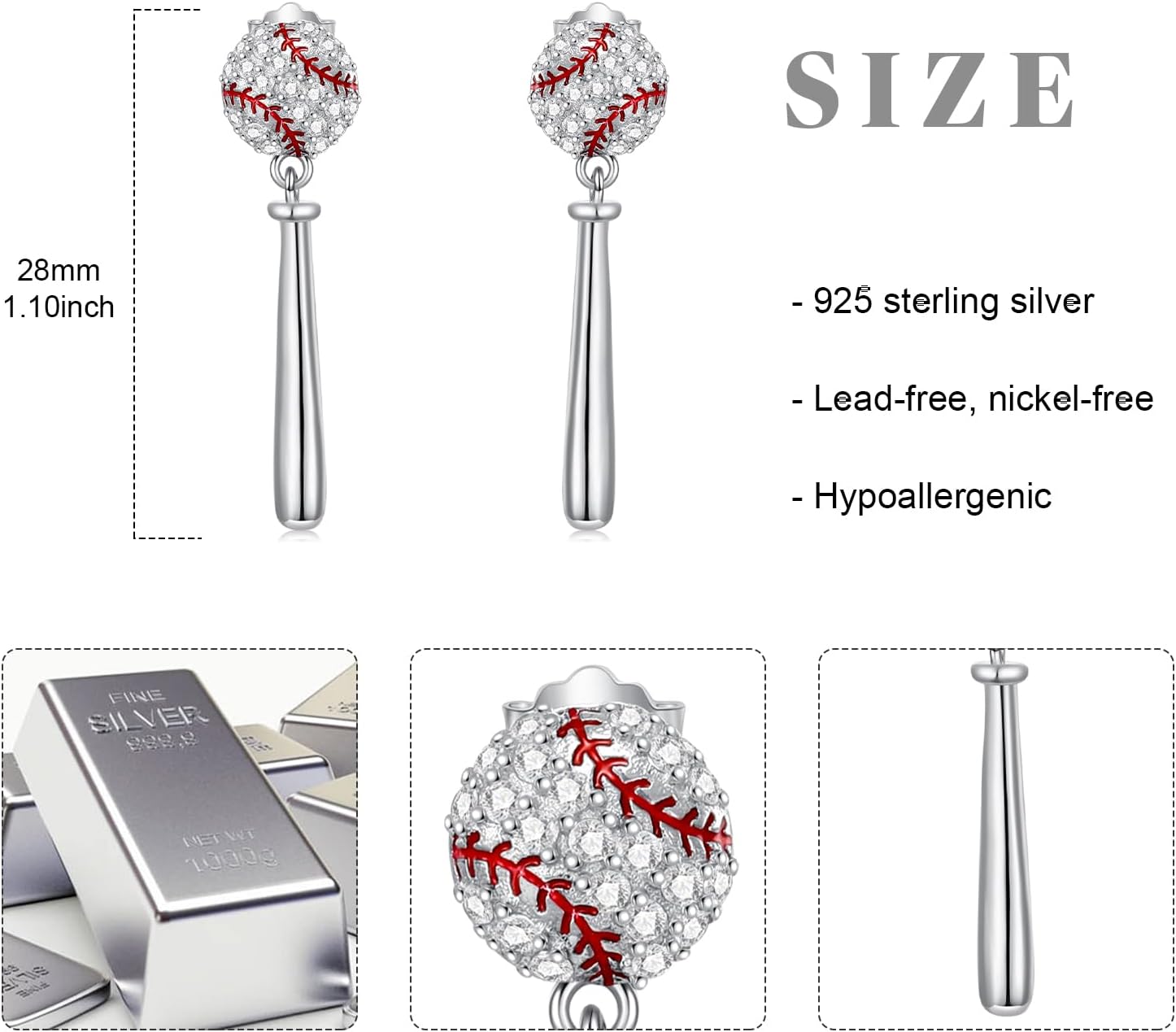 Sports Earrings for Women 925 Sterling Silver Basketball/Baseball/Soccer/Golf/Volleyball/Football Jewelry Gifts for Sports Lovers Coach Player - Image 3