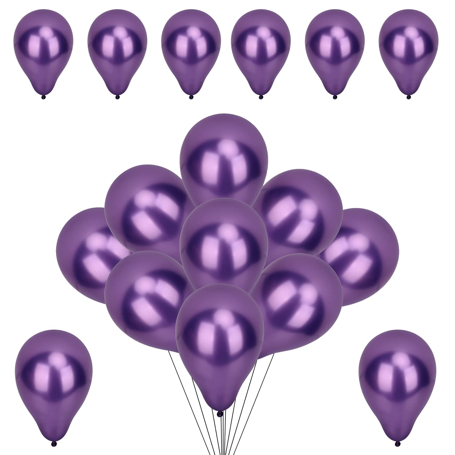 WedDecor Metallic Balloons, 100pcs 10 Inch Shiny Purple Balloons for Birthday, Baby Shower, Wedding, Little Mermaid Parties, Festivals Carnival Party Decorations